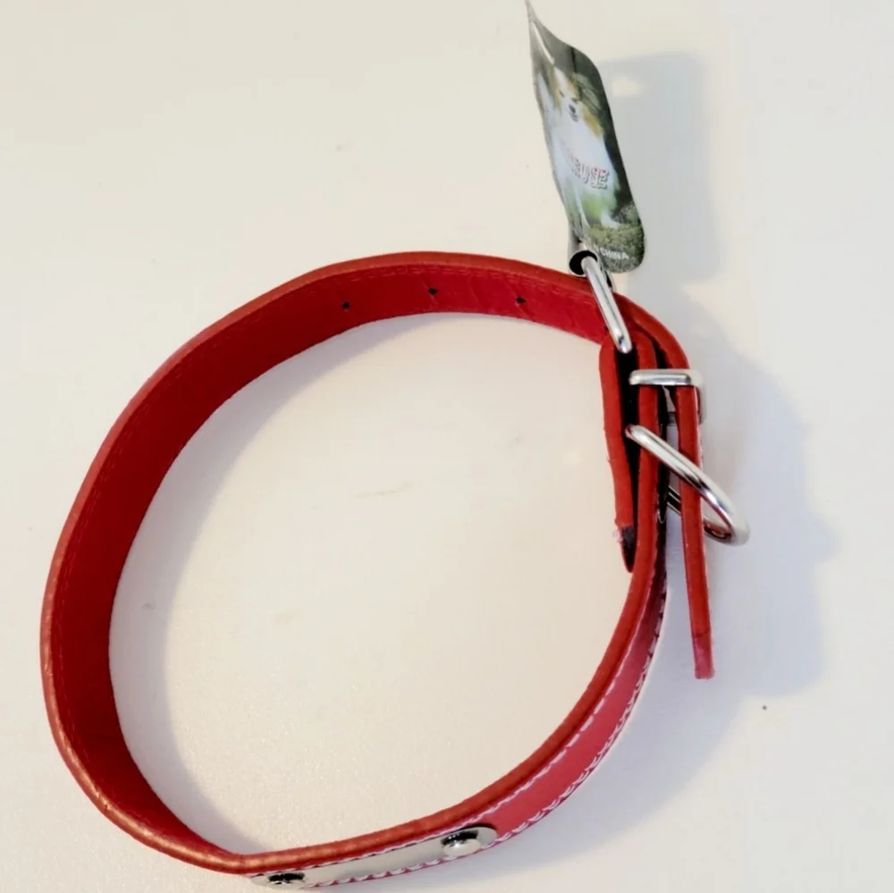 Dog collar adjustable red and silver NWT